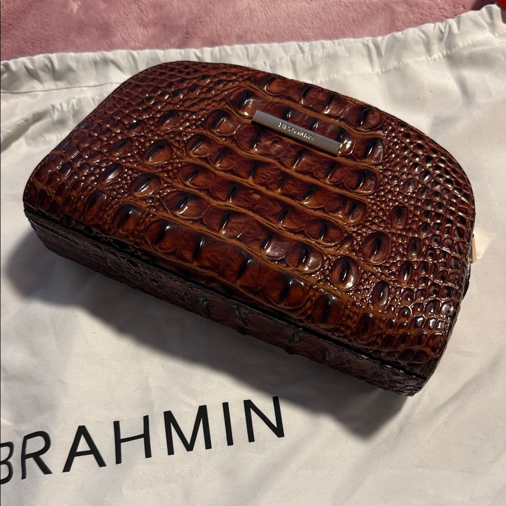 Brahmin Rich Brown Crocodile Embossed Clutch